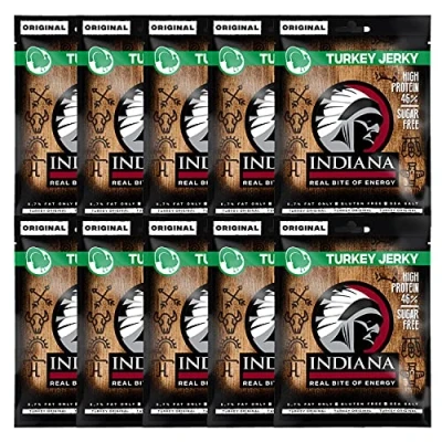 Abbildung von Indiana Turkey Jerky, High Protein Trockenfleisch, ohne Zuckerzusatz, Gluten frei 10x25g