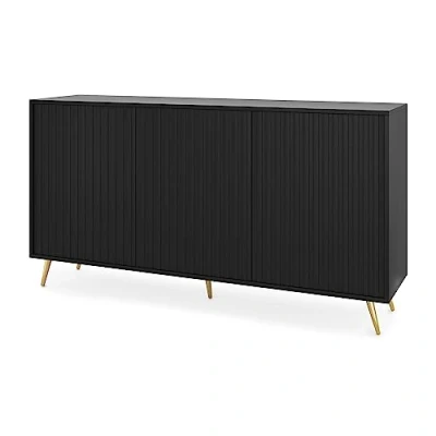 Abbildung von Selsey Bello Kommode in Schwarz mit Lamellen, goldene Beine, 154 cm breit