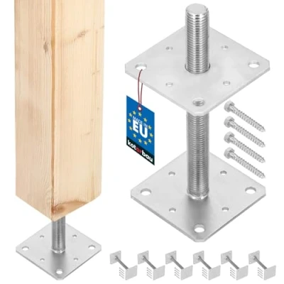 Abbildung von KOTARBAU® 6er Set Pfostenträger 110 mm x 250 Gewinde M24 Verzinkt Stützenfuß Höhenverstellbar Bodenfuß Betonfuß Zum Aufschrauben Regulierbar