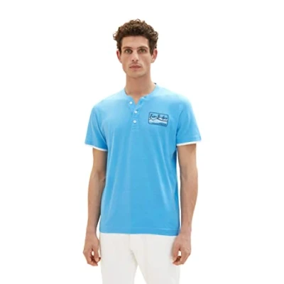 Abbildung von TOM Tailor Kurzarm Henley Gestreift Tshirt print, Herren, Größe: XXL, Blau