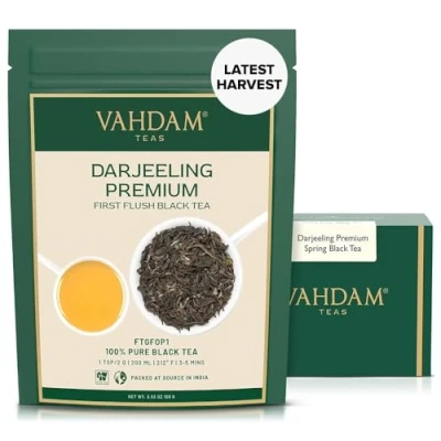 Abbildung von VAHDAM, First Flush Darjeeling Schwarzer Tee (100g, 50+ Tassen) Tea mit feinstem Aroma Direkt von der Quelle in Indien