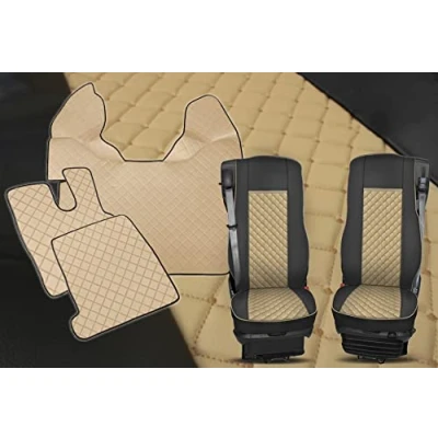 Abbildung von Satz Fußmatten + Sitzbezüge 1+1 Öko Leder Beige Für 106 XF CF Automatic Trucks