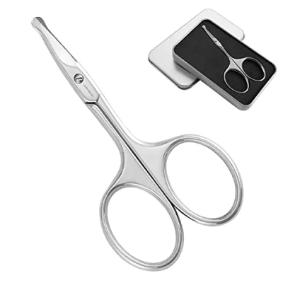 Abbildung von JARVISTAR Prämie Abgerundete Gebogen Nasenschere, Gesichtsschere mit Edelstahl für Männer, Maniküre Nagelhaut Nagelschere Ohrenhaarschere Bartschere Nasenhaar 9.5 cm