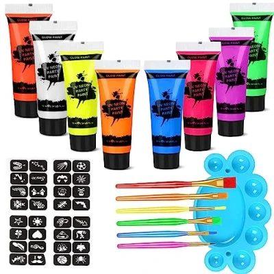 Abbildung von Proamate Neon Face Paints Glow In Dark Body Painting Kit Gesichtsbemalung für Kinder Erwachsene UV Geburtstag Party Karneval, Halloween (10 ML)