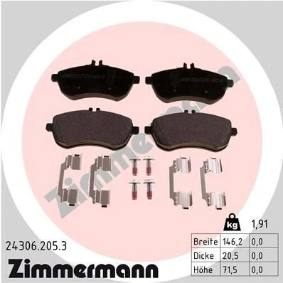 Abbildung von ZIMMERMANN 24306.205.3 Bremsbelagsatz für Verschleißwarnanzeiger vorbereitet mit Schrauben Foto entspricht Lieferumfang, Feder