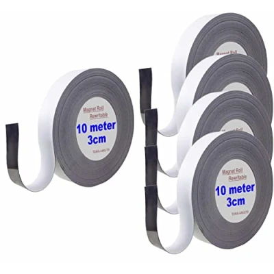 Abbildung von TUKA 50m x 30mm 1mm Magnetband Wiederbeschreibbar, Kennzeichnungsband für Lagerkennzeichen, Whiteboard, Kühlschrank, Magnettafeln usw. Beschreibbar Abwichbar Zuschneidbar, 5x10m Weiß TKD9046