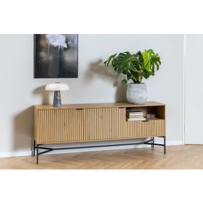 Abbildung von ACTONA GROUP Sideboard &quot;Jaipur Anrichte, Kommode,&quot;, Eiche Optik, 2 Türen, Einlegeböden, Lamellenfront