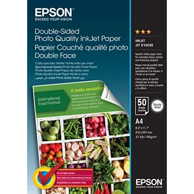 Abbildung von Epson Fotopapier Double Sided Photo Quality Inkjet Paper, Format A4, matte Oberfläche, 50 Blatt