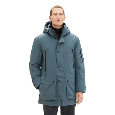 Abbildung von TOM TAILOR Herren 1037354 Hybrid Daunenmantel mit Abnehmbarer Kapuze, 32506 dusty Dark Teal, M