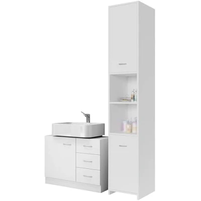 Abbildung von Casaria Badmöbel Set, Set Weiß Waschbeckenunterschrank &amp; Badezimmerhochschrank