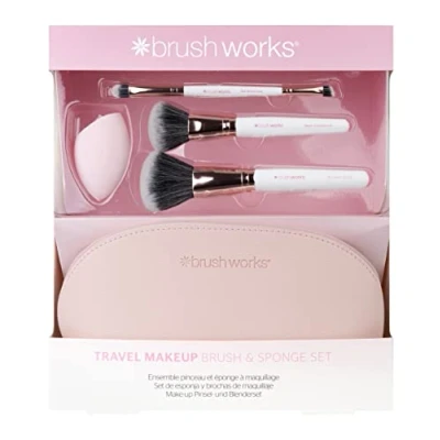 Abbildung von Brushworks Travel Makeup Brush &amp; Sponge SET Set, Damen, Größe: One Size, Pink white