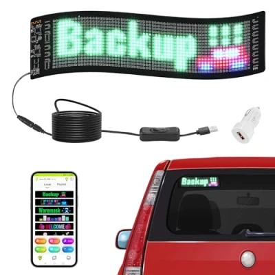 Abbildung von VEVOR Programmierbares LED Schild, P5 Vollfarb Scrolling Panel, DIY Anzeigetafel, Bluetooth App Steuerung, Text, Muster, GIFs Nachrichten Ladenschild 38 x 10 cm