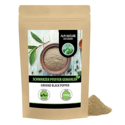 Abbildung von Pfeffer schwarz gemahlen (1kg), Schwarzer 100% naturrein, natürlich ohne Zusätze, vegan, Pfefferkörner