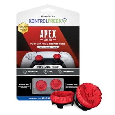 Abbildung von KontrolFreek Apex Legends: Predator Edition Performance Thumbsticks für Playstation 4 (PS4) und 5 (PS5) Controller 1 High Rise, Mid Concave Rot/Schwarz