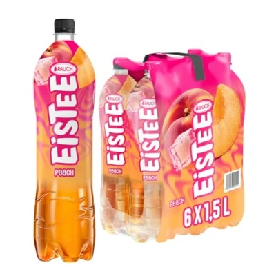 Abbildung von Rauch Eistee Peach Eis Tee par Excellence mit Hagebutte Ideal für Trinker Unwiderstehlicher Durstlöscher Drink in 6x 1,5 Liter PET Flasche
