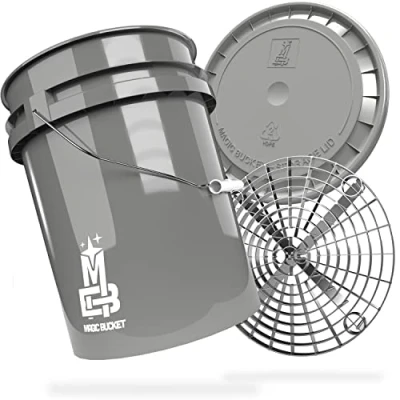 Abbildung von MAGIC BUCKET Auto Handwäsche Bundle Wascheimer Mit passendem Eimer Deckel 5 US GALLONEN ca. 20 Liter Grit Guard Eimereinsatz Schmutzsieb Waschset Grau/Silber