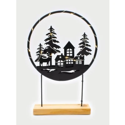 Abbildung von Spetebo Dekoobjekt LED Ring Deko Aufsteller schwarz 37 x 25 cm, Metall Silhouettenbild mit 15 in warm weiß beleuchtet