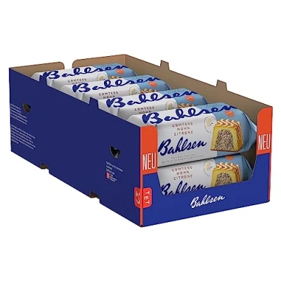 Abbildung von Bahlsen Comtess Mohn Zitrone 8er Pack saftiger Zitronenkuchen mit Mohnfüllung und heller Glasur, einzeln verpackt (8 x 350 g)