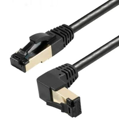 Abbildung von AC Sat Corner LAN Kabel RJ45 Netzwerkkabel Patchkabel CAT 8.1 schwarz Silber nach Oben gewinkelt 2 Meter