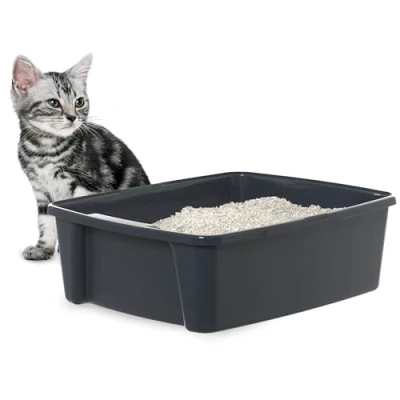 Abbildung von Iris Ohyama, Katzentoilette, leicht zu reinigen, BPA freies Kunststoff (PP), B38 x T48,5 H15 cm, Cat Litter Tray, CLH 12 Body, Grau