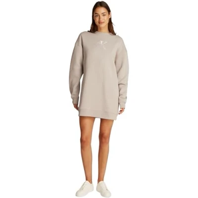 Abbildung von Calvin Klein Jeans Embroidered Monologo CREW Dress Freizeitkleid, Damen, Größe: Large, Atmosphere