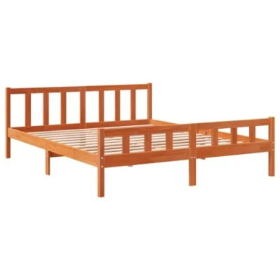 Abbildung von vidaXL Massivholzbett, Holzbett Bett mit Kopfteil, Bettgestell Bettrahmen Lattenrost, Doppelbett Schlafzimmerbett, Wachsbraun 180x200cm Kiefer