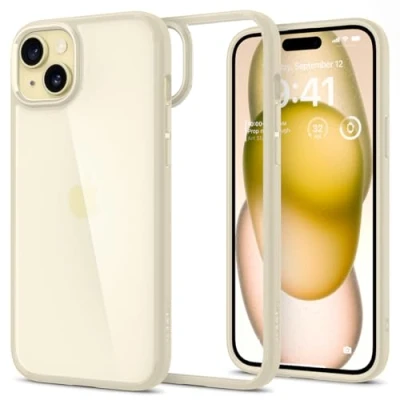 Abbildung von Spigen für iPhone 15 Plus Ultra Hybrid Hülle [Anti Yellowing] Case Handyhülle Schutzhülle Cover Transparent Durchsichtig Dünn Slim Mute Beige