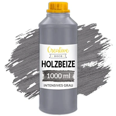 Abbildung von Creative Deco Holzbeize auf Wasserbasis 1L Intensive Graue Holz Farbe Schnelltrocknender Lack Ungiftig Varnish Für Holz, Holzverkleidungen, Beton, Ziegel, Tapeten &amp; mehr Hocheffizient