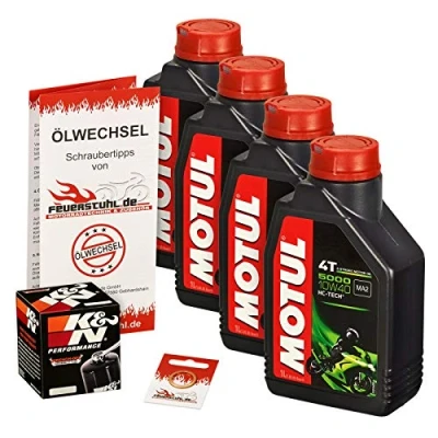 Abbildung von Motul 10W 40 Öl + K&amp;N Ölfilter für Kawasaki ZX9R Ninja, 02 03, ZX900E Ölwechselset inkl. Motoröl, Filter, Dichtring