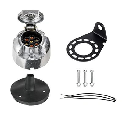 Abbildung von BEIJISTAR Anhänger Steckdose Set 7 Polig Metall, mit Gummidichtung und Metallhalterung, nach ISO 1724, 12V Poliger Anhängersteckdose, für KFZ PKW Anhänger(Aluminiumlegierung)
