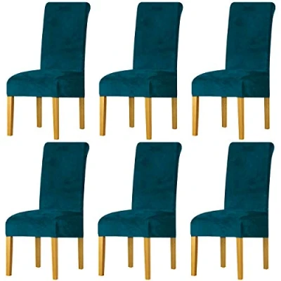 Abbildung von LANSHENG Stretchy Stuhlbezüge für Esszimmerstühle, Stretch Spandex mit Gummiband Stuhlbezug,Velvet Large Dining Chair Schonbezüge Restaurant Hotel Party Bankett (Blaugrün,6 Pack(M))