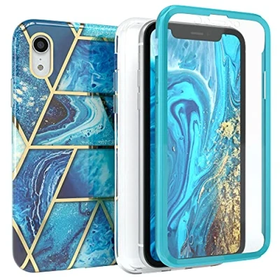 Abbildung von EAZY Case 360 Grad Hülle kompatibel mit iPhone XR Kameraschutz, Premium Full Cover, Displayschutz, Schutzhülle, Slimcover, Handyhülle, Komplett Schutz Blau
