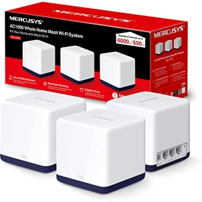 Abbildung von Mercusys AC1900 Mesh WiFi, Whole Home WiFi Extender Booster deckt bis zu 550 m² ab, Verbinden Sie über 100 Geräte, Dualband WLAN, einfache App Steuerung, Halo H50G (3er Pack) (Verpackung kann