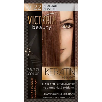 Abbildung von Victoria Beauty Color Shampoo für coloriertes Haar mit Keratin, Tönungswäsche, Tönungsshampoo ohne Ammoniak und Oxidantien Haselnuss №22 (6 x 40ml)