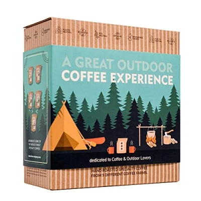 Abbildung von Kaffee Geschenk Set zum Außenbereich 5 Beste Single Estate Spezialitäten &amp; Bio Kaffees Aus Aller Welt Brauen Genießen Sie Jederzeit Überall Kaffeeliebhaber Geschenkidee für Männer Frauen