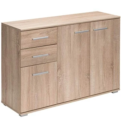 Abbildung von Casaria Kommode Alba DB101, mit 3 Türen 2 Schubladen 107x75x35cm spiegelbarer Aufbau Holz