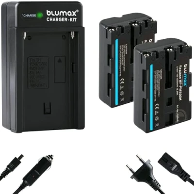 Abbildung von Blumax 2X NP FM500H 1650mAh + Ladegerät passend zu Sony Alpha A57 A58 A65 A65V A68 A77 A77V A99 II UVM