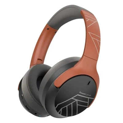 Abbildung von PowerLocus Bluetooth Kopfhörer Over Ear, 60 Std Spielzeit, Kabellos mit 4 EQ Modi, Hi Fi Stereo Faltbare Mikrofon für iPhone/Reisen/Android/Laptops (Grau/Orange)