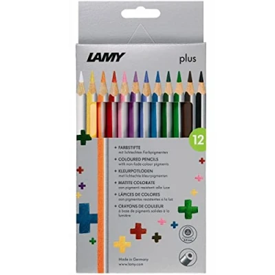 Abbildung von LAMY plus Farbstifte 530 12er Set: Faltschachtel mit 12 Farbstiften aus hochwertigem Zedernholz ergonomischer Dreieckform und hoher Farbbrillanz Dicke Mine Ø 4 mm