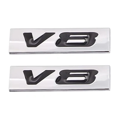 Abbildung von 2 Stück V8 Emblem Aufkleber ist anwendbar für alle Fahrzeug Kofferraumtüren und Fensterdekorationen (schwarz/silberfarben)