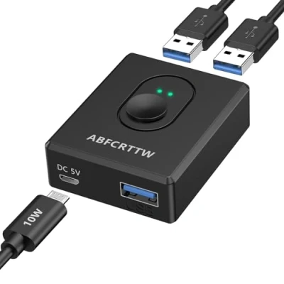 Abbildung von USB 3.0 Switch 2 PC, Bi Direktional Umschalter 2PC 1 in Out (2 Out), KVM für Tastatur,Maus,Drucker,Webcam, Switcher Unterstützt Carplay und Android Auto