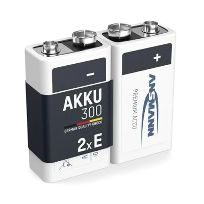 Abbildung von ANSMANN Akku 9V Block Typ 300mAh NiMH 2 Stück mit geringer Selbstentladung Wiederaufladbare Batterien maxE hoher Kapazität 9 Volt Batterie für Messgerät Multimeter Spielzeug Fernbedienung