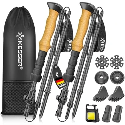 Abbildung von KESSER® Wanderstöcke faltbar Walking Stöcke Carbon Wanderstock Aluminium mit Korkgriff 115 135cm Trekkingstöcke für Damen &amp; Herren zum Wandern, Nordic Walking, Trekking, Skitouren Bergsport