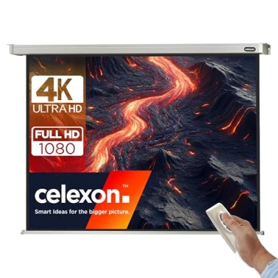 Abbildung von 115&quot; Zoll Motor Leinwand celexon Professional 4:3 240x180 cm weiß 4K Full HD 3D elektrisch, mit Fernbedienung; für Büro &amp; Heimkino Projektionen Ihrem Beamer zur Decken / Wand Montage