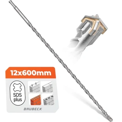 Abbildung von BAUBECK SDS Plus Bohrer 12mm x 600mm Lang für Beton &amp; Stein Premium 40CR Stahl, Langlebig 4 Schneiden Steinbohrer Beste Ergebnisse Betonbohrer
