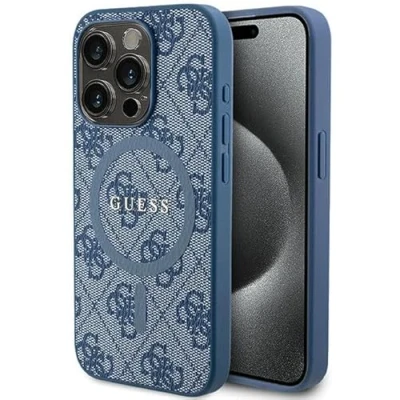 Abbildung von Guess GUHMP15XG4GFRB Hülle für iPhone 15 Pro Max 6.7&quot; Blau hardcase 4G Collection Leather Metal Logo