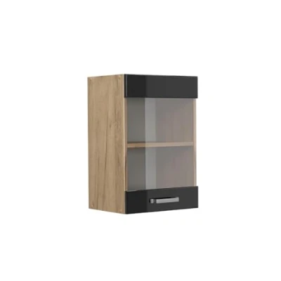 Abbildung von Vicco Küchenschrank Glas R Line, Schwarz Hochglanz/Goldkraft Eiche, 40 cm