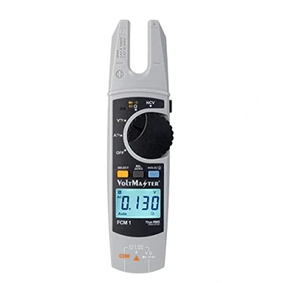Abbildung von Voltmaster FCM 1 Digitales Gabel Zangenamperemeter CAT III 600V, Multifunktionsmessgerät mit offenem Zangenkopf (universell einsetzbar, AC/DC Strommessung, großes LC Display), Grau