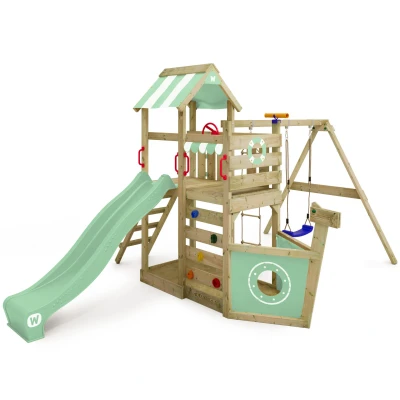 Abbildung von Spielturm SeaFlyer mit Schaukel &amp; pastellgrüner Rutsche