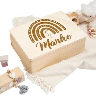 Abbildung von WaldWicht Personalisierte Erinnerungskiste Baby Erinnerungsbox Babygeschenk Taufgeschenk Geschenk Geburt Geschenkidee Kiste Box Holz Jungen Mädchen Taufe Geburtstag Kinder Erinnerungen